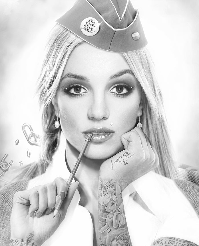 JJ Adams - 'Hit Me Baby, One More Time - Black & White' (Britney Spears) - Framed Original