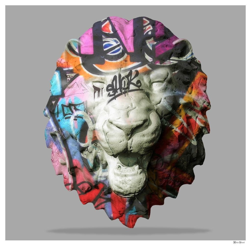 Monica Vincent - 'Lion Head Graffiti' - Framed Limited Edition Print