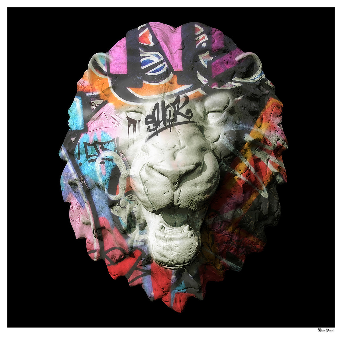 Monica Vincent - 'Lion Head Graffiti' - Framed Original