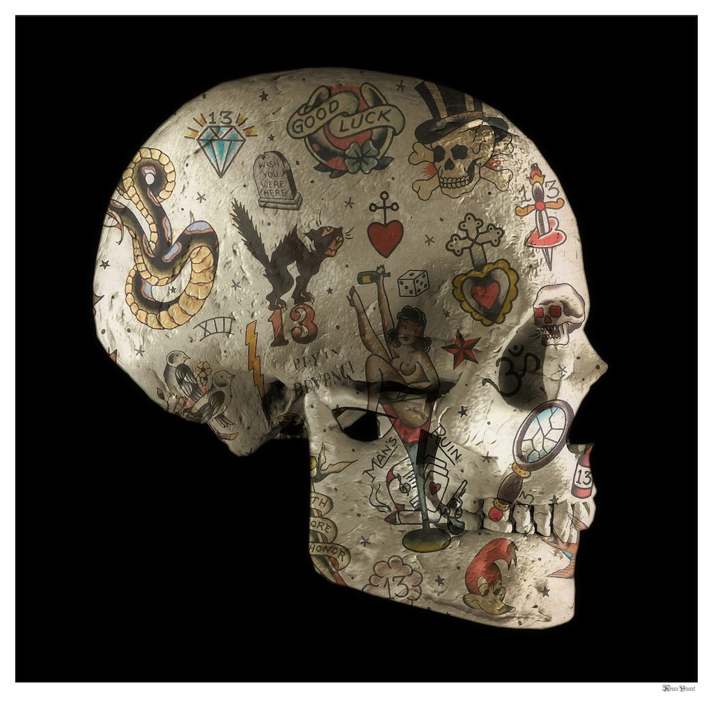 Monica Vincent - 'Tattoo Skull Side' - Framed Original