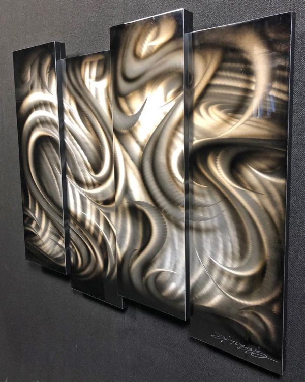 Chris DeRubeis - 'Platinum 4 panel abstract - 1507819' - Framed Original Art