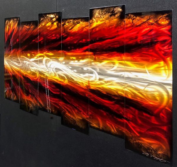 Chris DeRubeis - 'Shockwave Red 6 Panel Abstract - 160507-1 Cons' - Framed Original Art