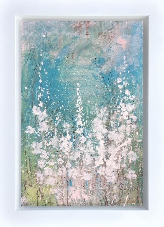 Linda Charles - 'White On Turquoise' - Framed Original Artwork