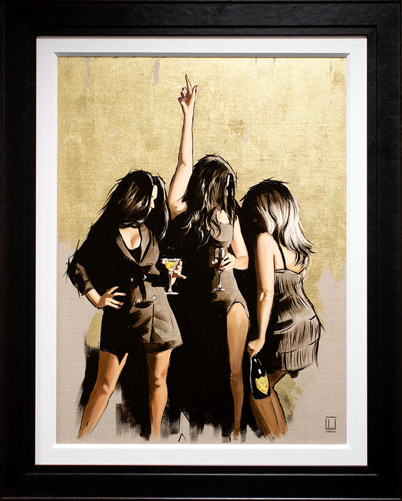 Richard Blunt - ' Girls Night Out Gold Metallic' - Framed Original Metallic Sketch