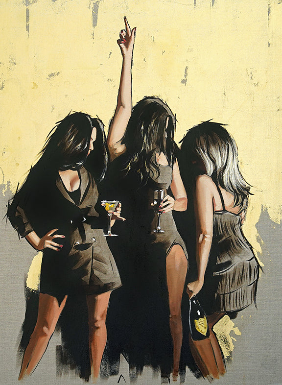 Richard Blunt - 'Girls Night Out Gold Metallic' - Hand Embellished Framed Limited Edition Art