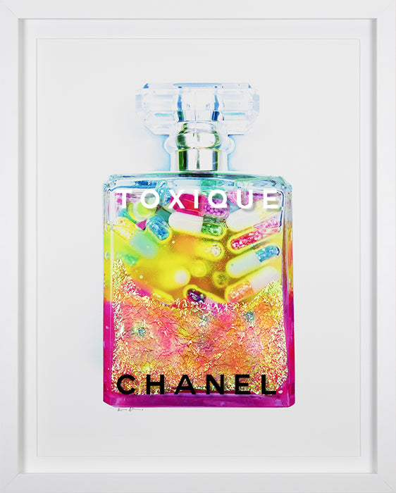 Purple Chanel Perfume Bottle Art Print in White Lacquer Fram