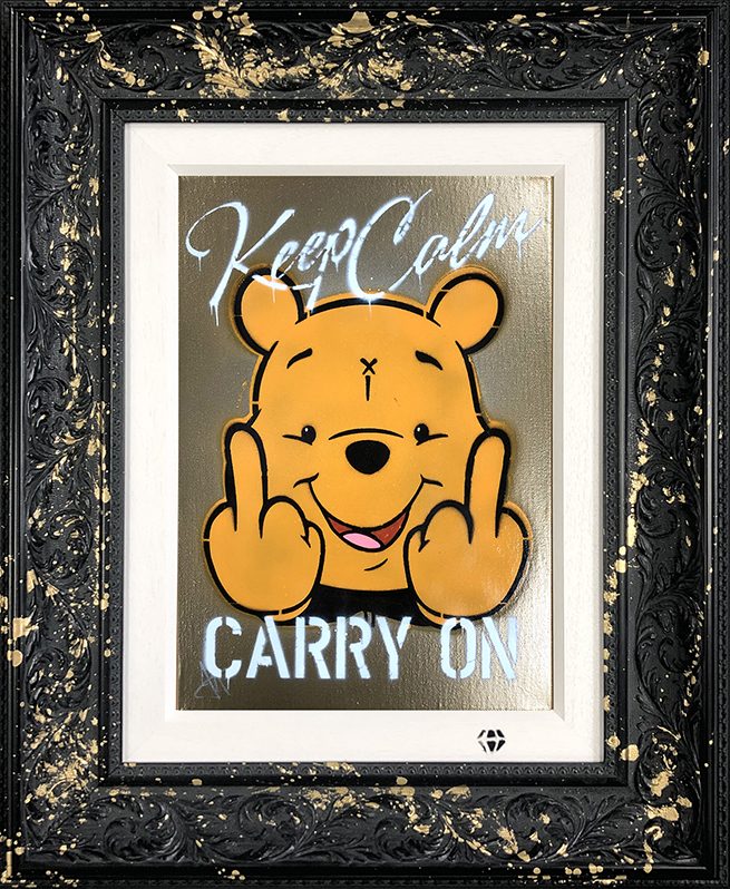 JJ Adams - 'Keep Calm Pooh (Gold)' - Framed Original