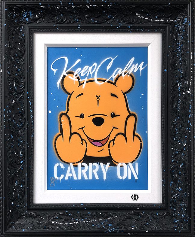 JJ Adams - 'Keep Calm Pooh (Blue)' - Framed Original