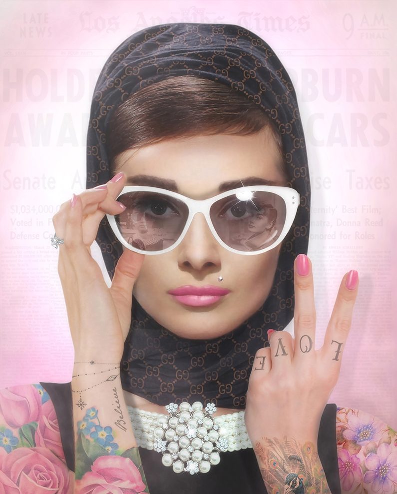 JJ Adams - 'Peace, Love & Audrey (Colour Tattoo)' - Framed Original