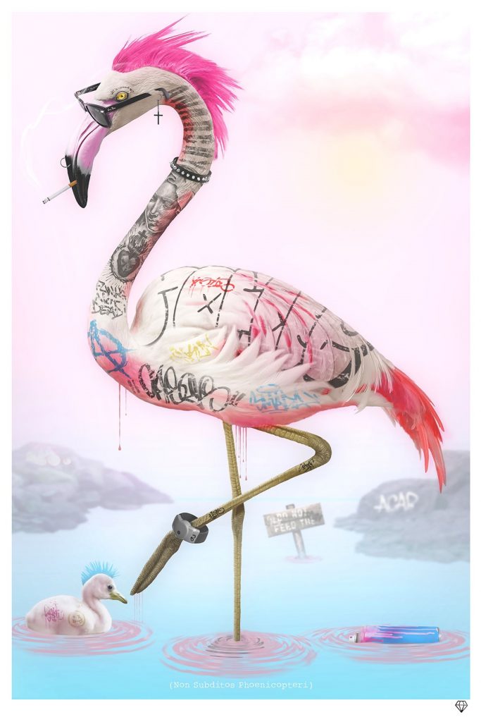 JJ Adams - 'Punk Flamingos' - Framed Original