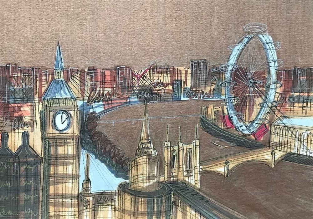 Edward Waite - 'Copper hues over London - Sketch' - Framed Original Art