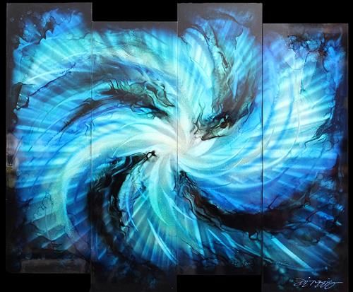 Chris DeRubeis - '4 Panel Blue Abstract Cons 160694' - Framed Original Art