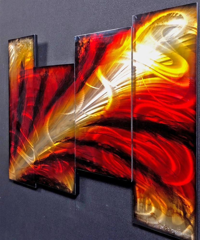 Chris DeRubeis - 'Red Triumph 4 panel 11x44ins 1506140' - Framed Original Art