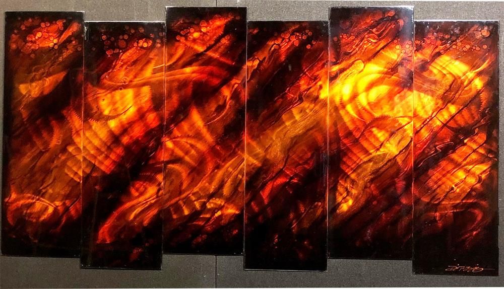 Chris DeRubeis - '6 Panel Amber abstract - 1511116-1' - Framed Original Art