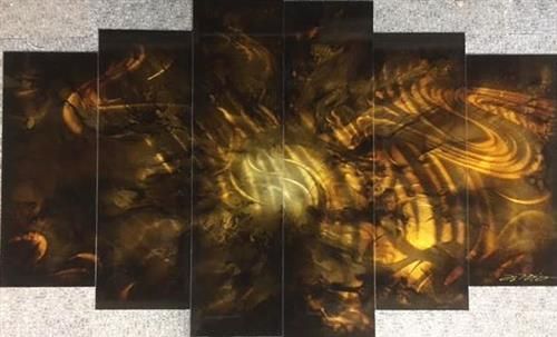 Chris DeRubeis - '6 Panel Gold Abstract - 1511116-6' - Framed Original Art