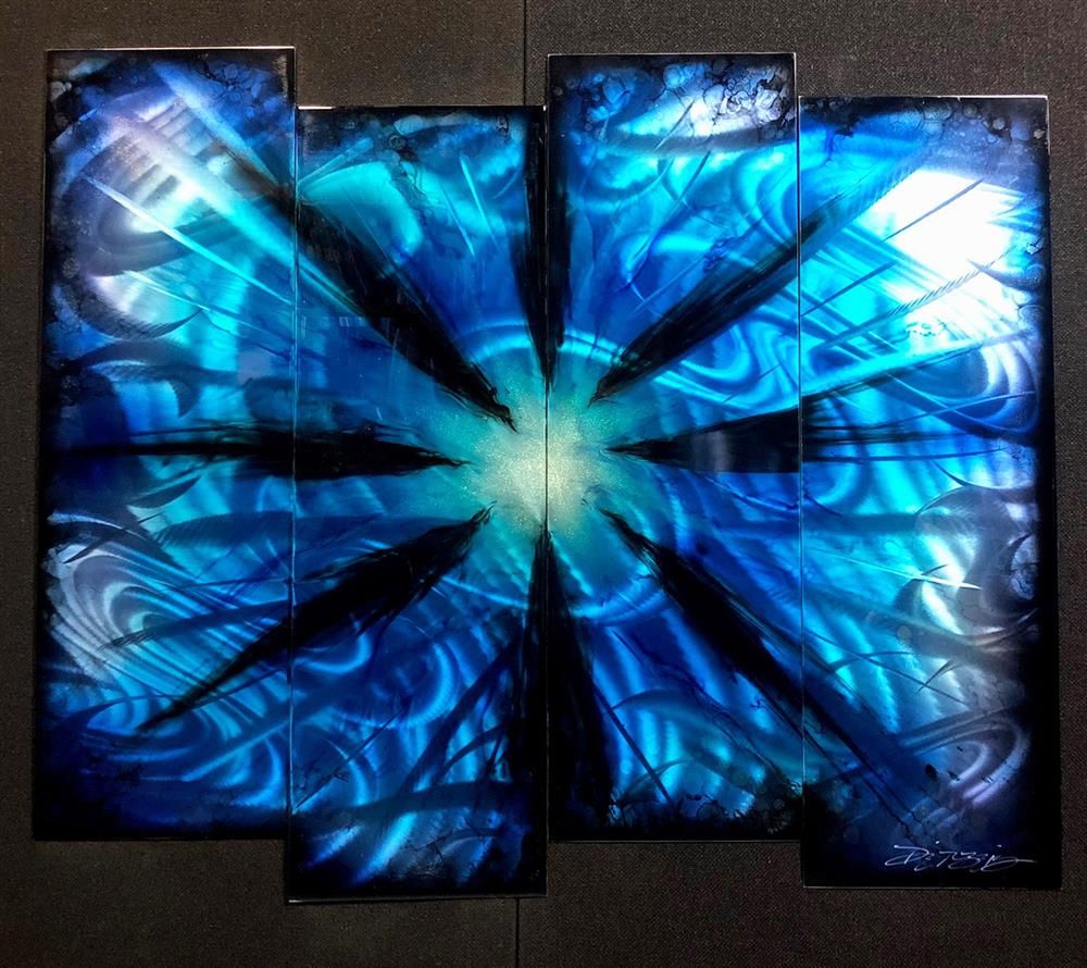 Chris DeRubeis - 'Blue Flash 4 panel abstract - 1506003' - Framed Original Art