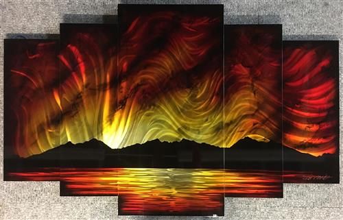 Chris DeRubeis - 'Sunset ' Red 5 Panel Original By Derubeis Cons 160700 - Framed Original Art