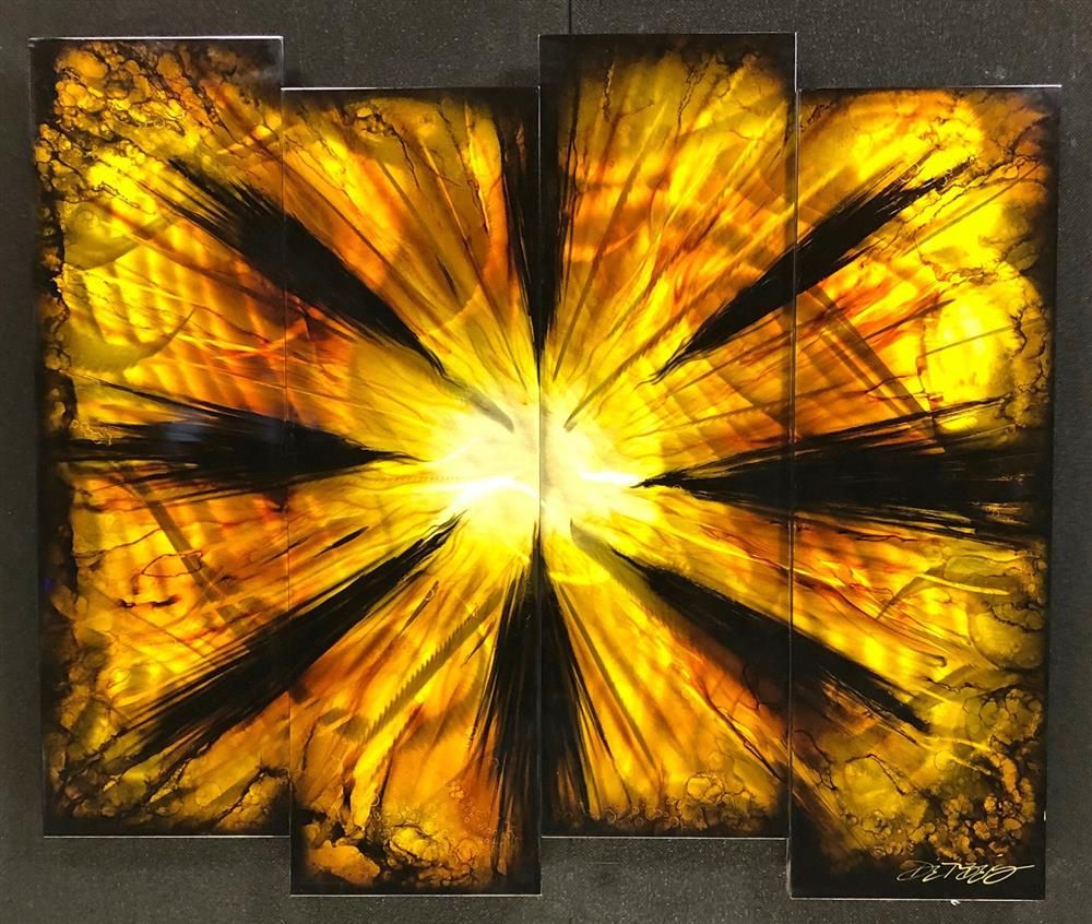 Chris DeRubeis - 'Gold Burst 4 Panel Abstract 1604224' - Framed Original Art