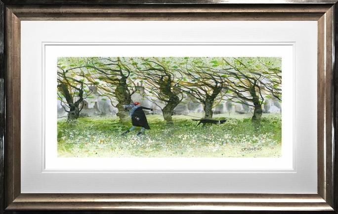 Sue Howells RWS - 'Windy Walkers' - Framed Limited Edition Art