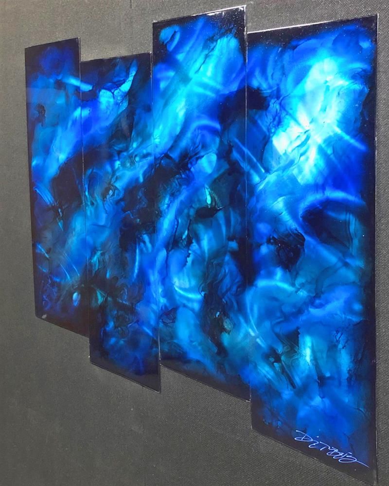 Chris DeRubeis - 'Blue 4 Panel Abstract~1705298' - Framed Original Art