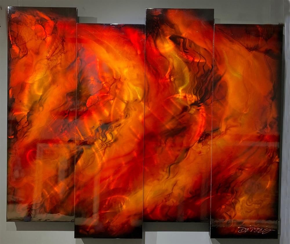 Chris DeRubeis - 'Red 4 Panel Abstract~1705298' - Framed Original Art