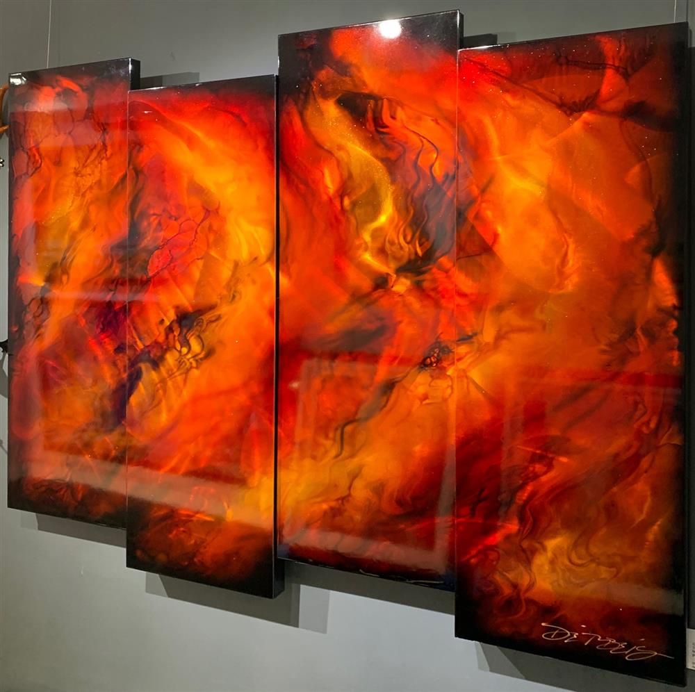 Chris DeRubeis - 'Red 4 Panel Abstract~1705298' - Framed Original Art