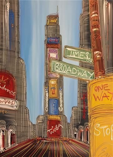 Edward Waite - 'Time Square Broadway' - Framed Original Art