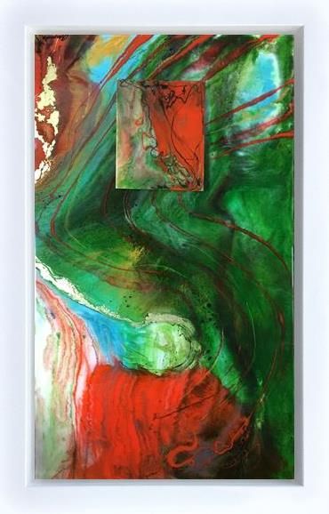Amanda Jones - 'Green Flow with Raised Plaque' - Framed Original Art