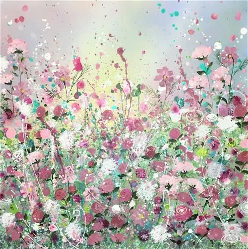 Jane Morgan - 'Pink Rose Burst' - Framed Original Art