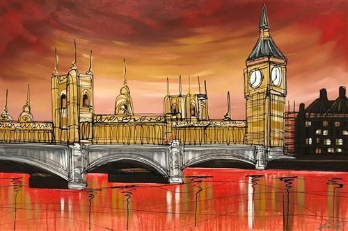 Edward Waite - 'Sunset Over The Parliament' - Framed Original Art