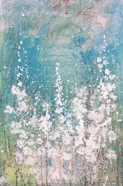 Linda Charles - 'White On Turquoise' - Framed Original Artwork