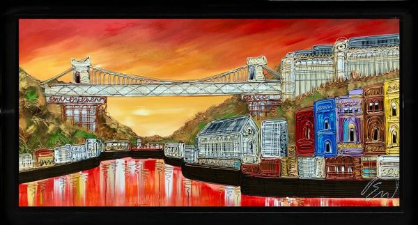 Edward Waite - 'Sunset Skyline Over Bristol' - Framed Original Art
