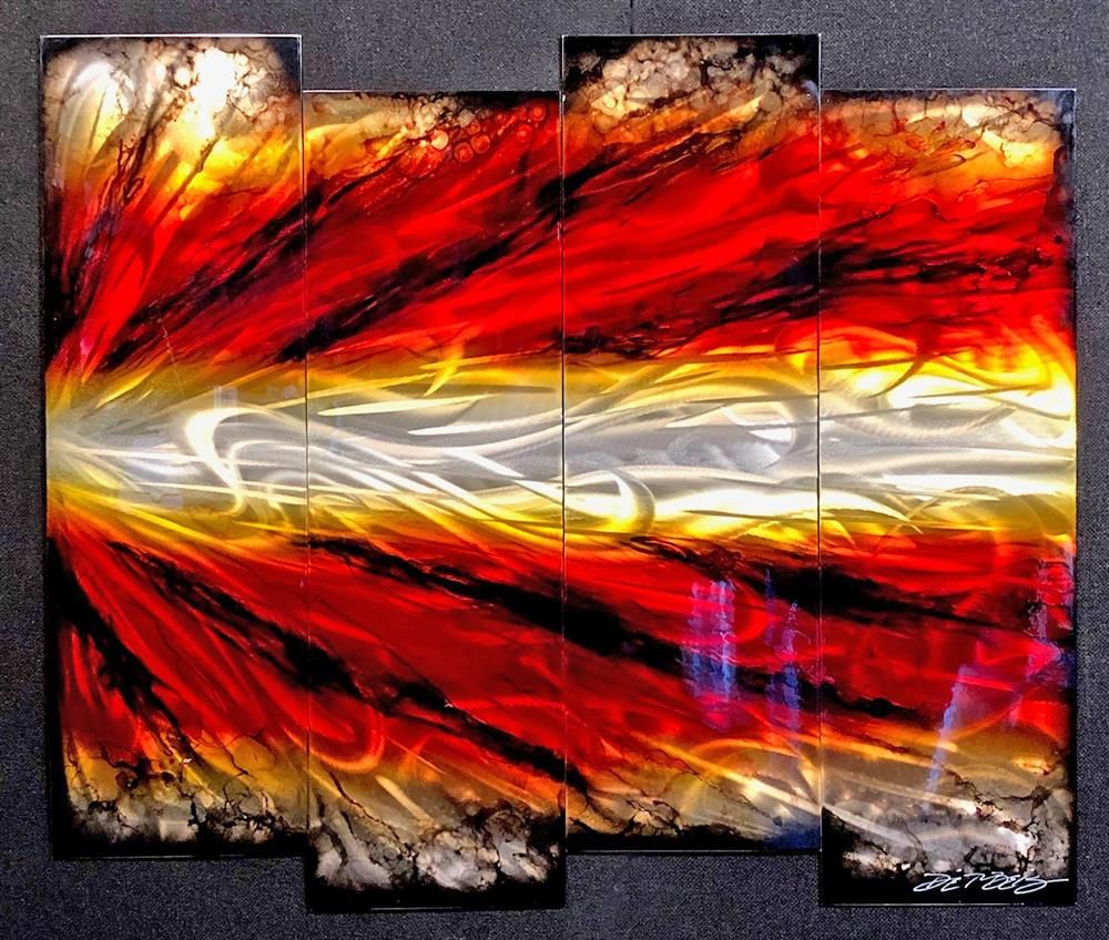 Chris DeRubeis - 'Shockwave 4 Panel In Red 1507235' - Framed Original Art