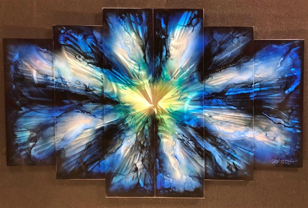 Chris DeRubeis - 'Elements Blue 6 Panel. 160715' - Framed Original Art