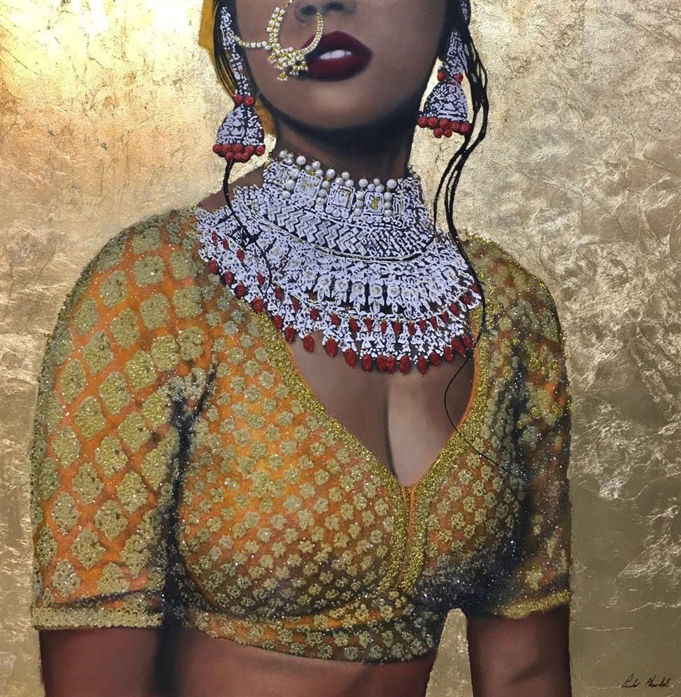Linda Charles - 'Indian Couture I' Gold - Framed Original Artwork