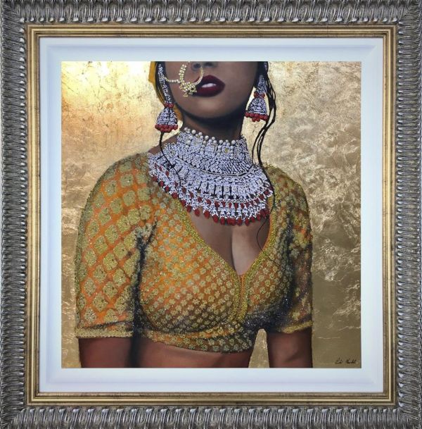 Linda Charles - 'Indian Couture I' Gold - Framed Original Artwork