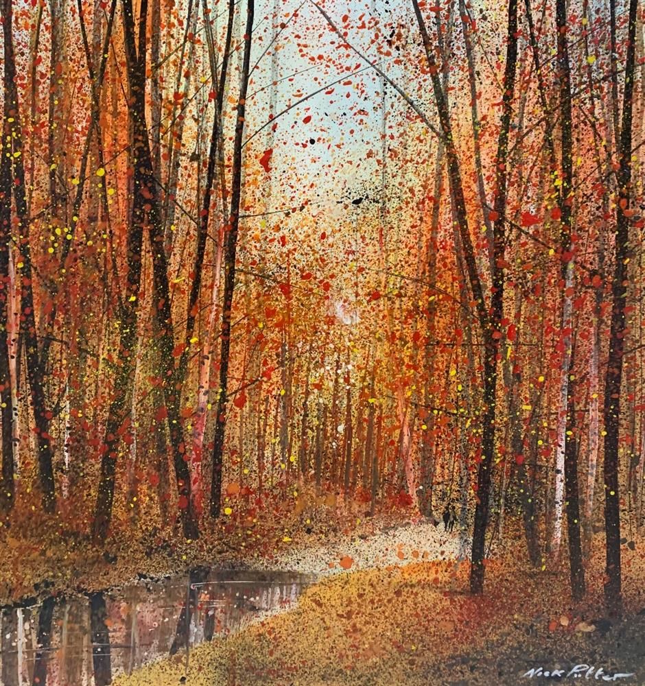 Nick Potter - 'Windy Autumn Woodland' - Framed Original Art