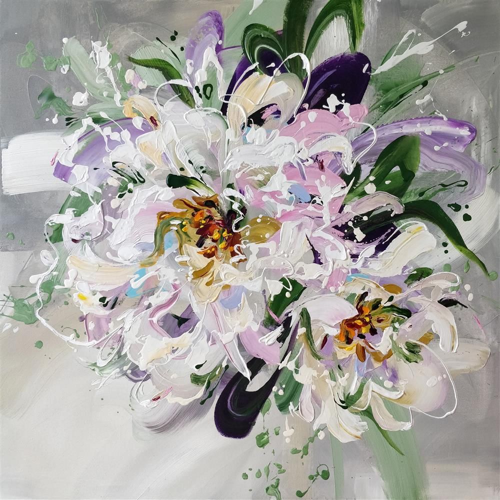 Anna Cher - 'White Flowers' - Framed Original Artwork