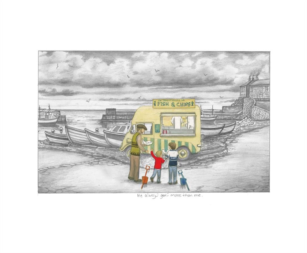 Leigh Lambert - ' He Always Gets More Than Me ' - Sketch' - Framed Limited Edition