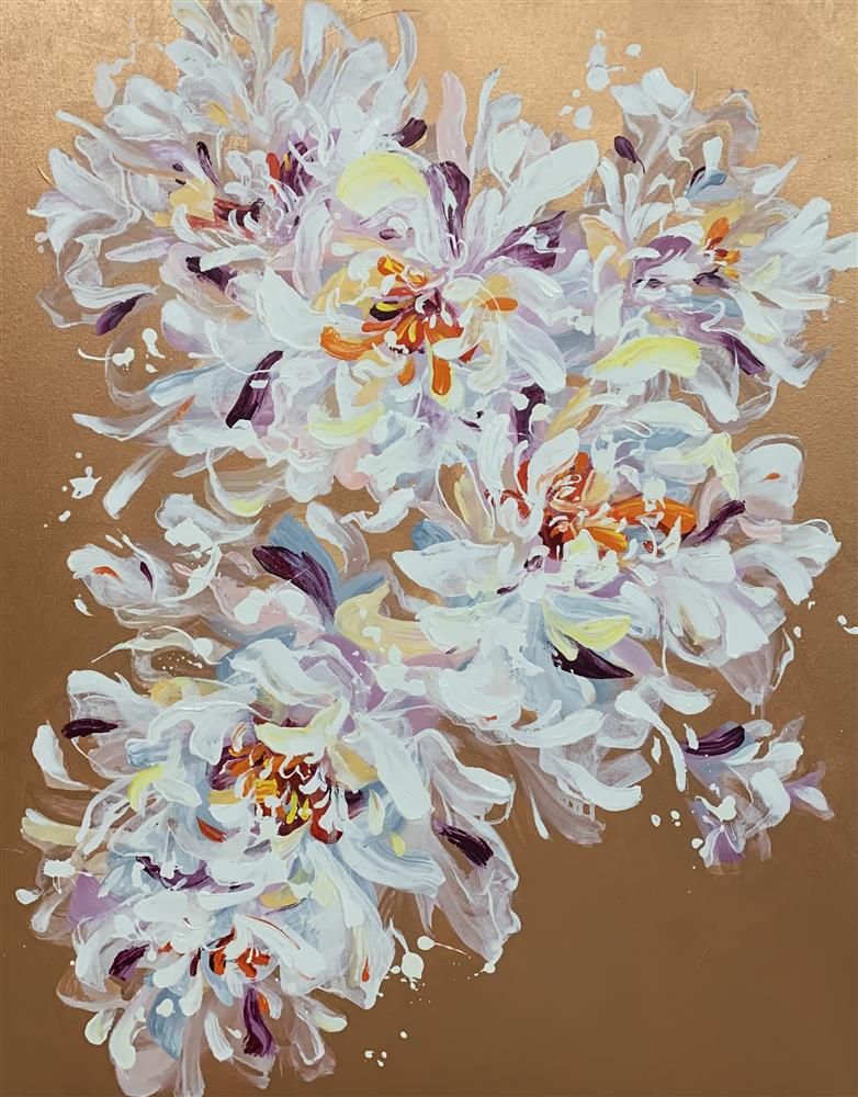 Anna Cher - 'White Petals' - Framed Original Artwork