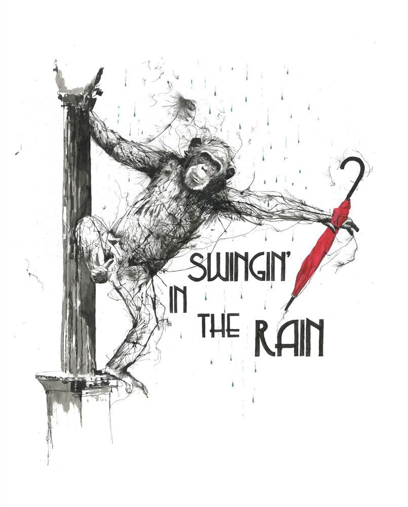Scott Tetlow - ' Swinging In The Rain ' - Framed Original Art