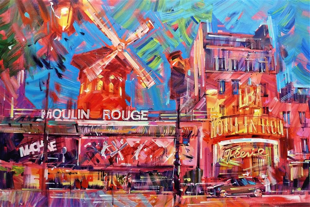 Colin Brown - ' Moulin Rouge At Night ' - Framed Original Art