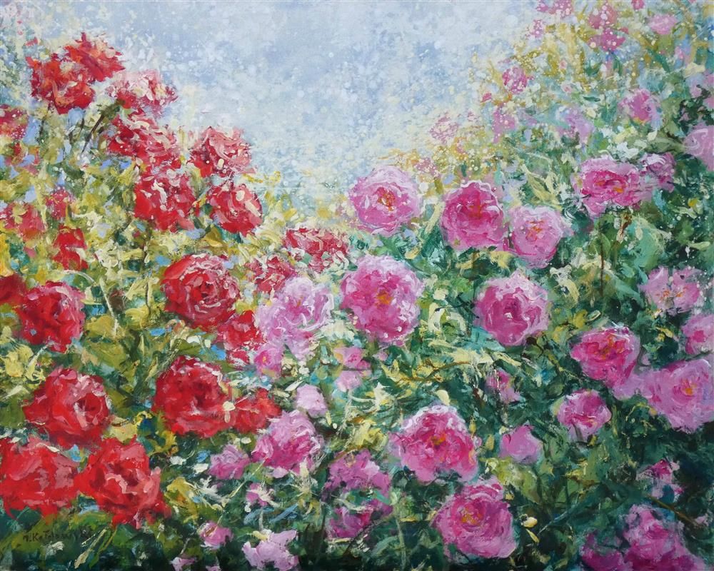 Mariusz Kaldowski - ' Pink And Red Rose Bush ' - Framed Original Art