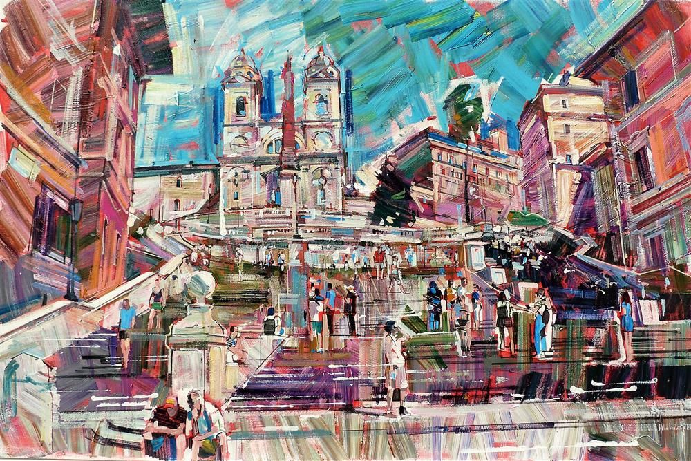 Colin Brown - 'Climbing The Spanish Steps' - Framed Original Art