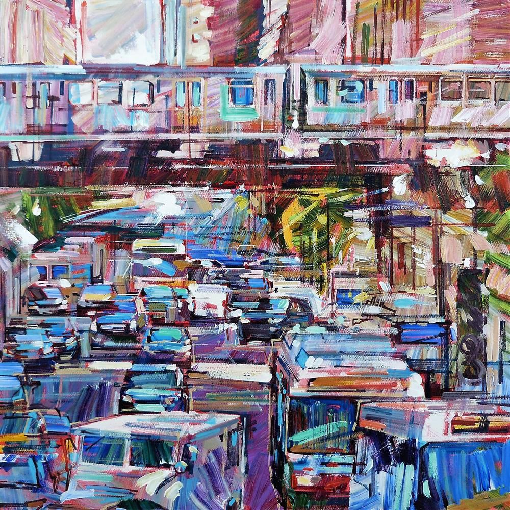 Colin Brown - 'Commuter Traffic In Chicago' - Framed Original Art