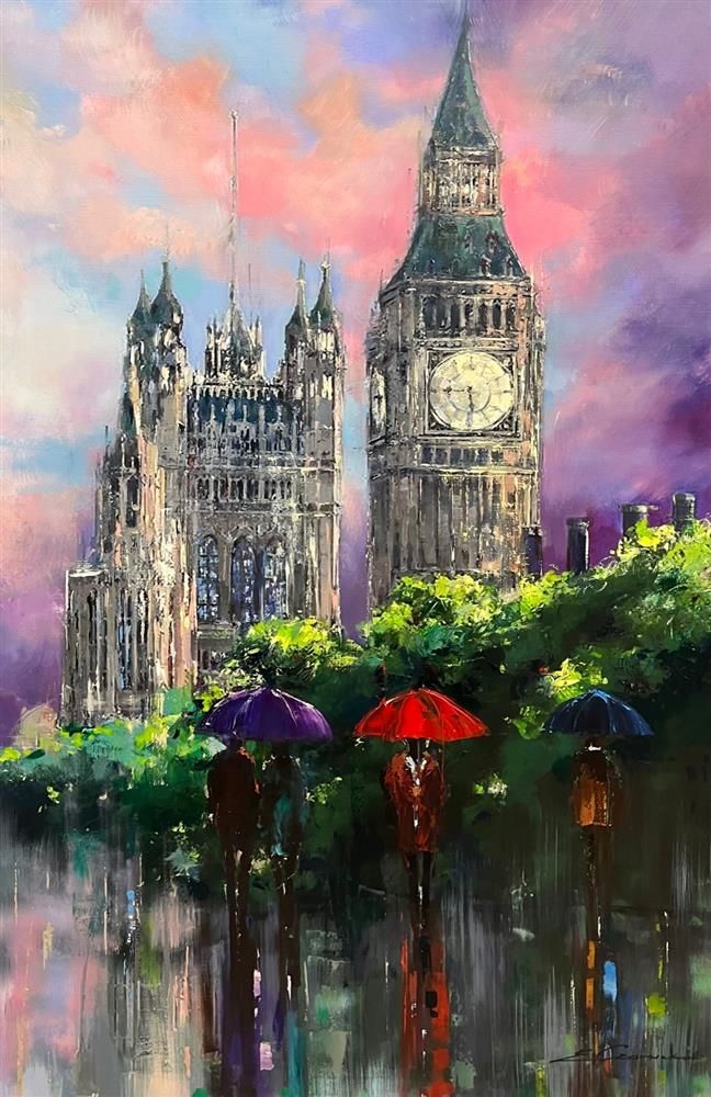 Ewa Czarniecka - 'London's Iconic Clock' - Framed Original Art