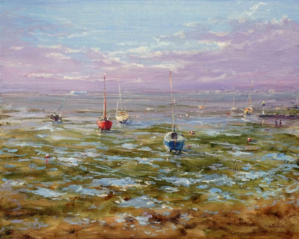 Mariusz Kaldowski - 'Boats At Low Tide' - Framed Original Art
