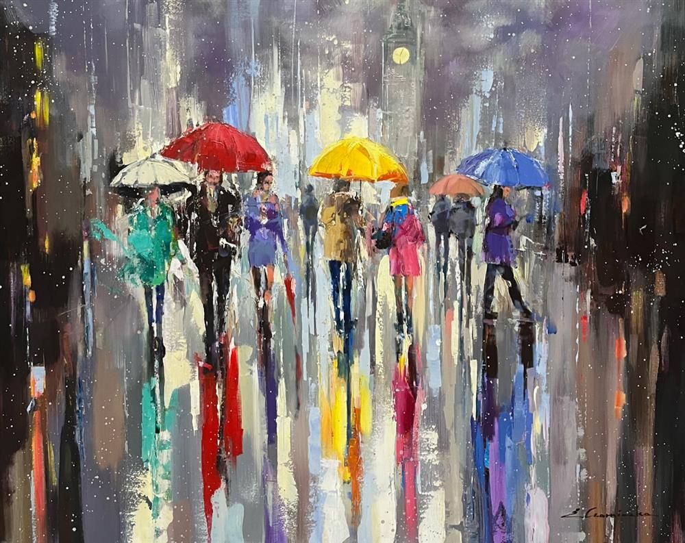 Ewa Czarniecka - 'Rainbow Rain' - Framed Original Art