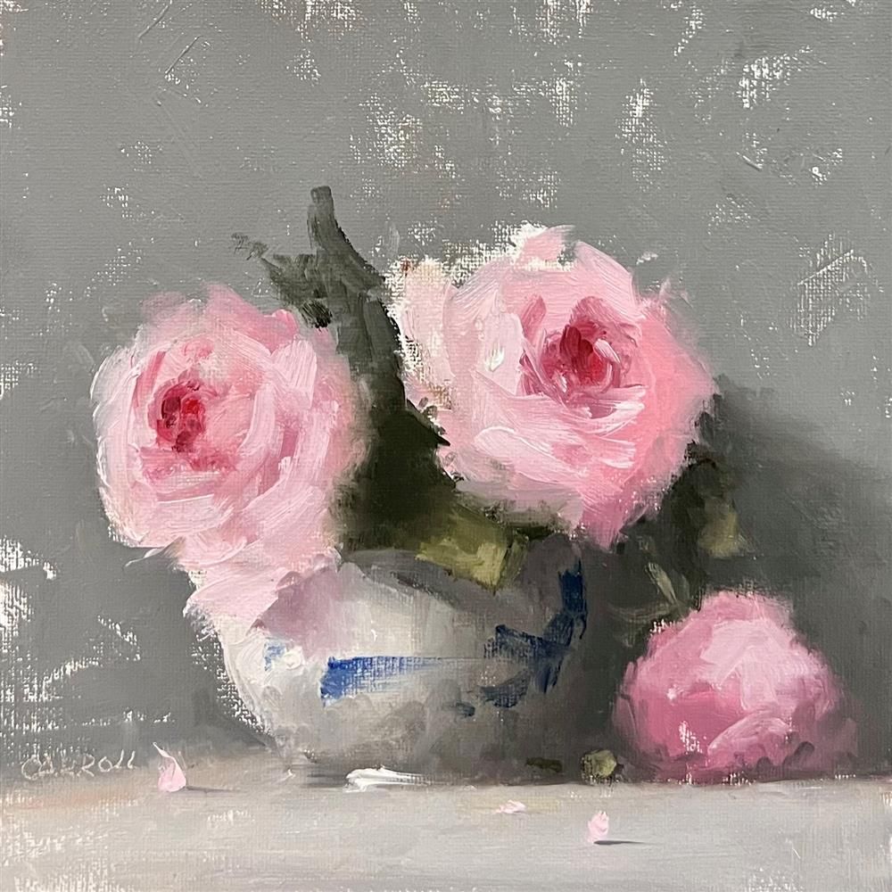 Neil Carroll - 'Bowl Of Pink Roses' - Framed Original Painting