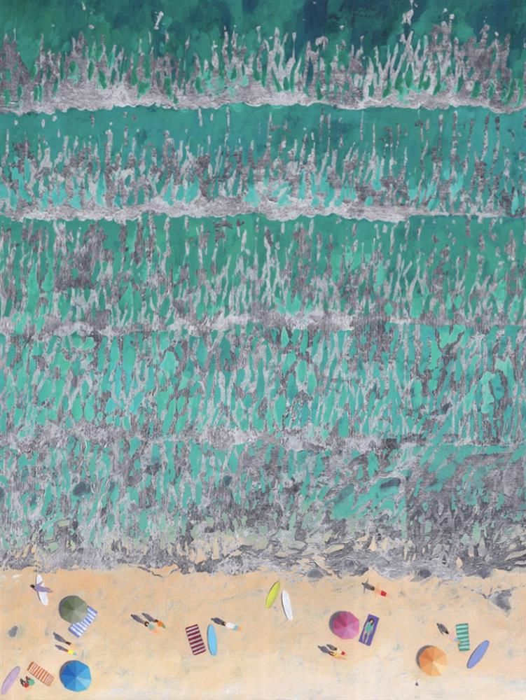 Lenny Cornforth- 'Silver Waves, Turquoise Sea' - Framed Original Art